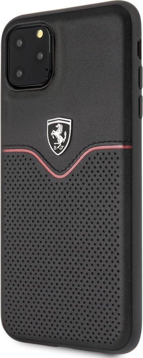 iPhone 11 Pro Max Backcase hoesje - Ferrari - Effen Zwart - Leer van Ferrari — afbeelding 4