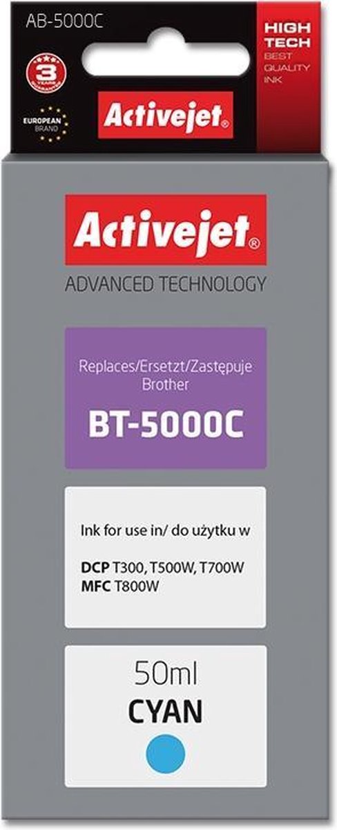 ActiveJet AB-5000C-inkt voor broerprinter; Brother BT-5000C vervanging; Opperste; 50 ml; cyaan.