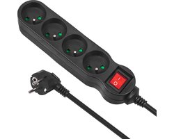 Maclean -Stekkerdoos met penaarde | verlengsnoer 4-pins | Verlengkabel met -schakelaar | 2300W - Zwart -3 m (Voor Belgie)