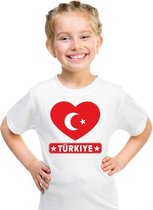 Turkije hart vlag t-shirt wit jongens en meisjes S (122-128)