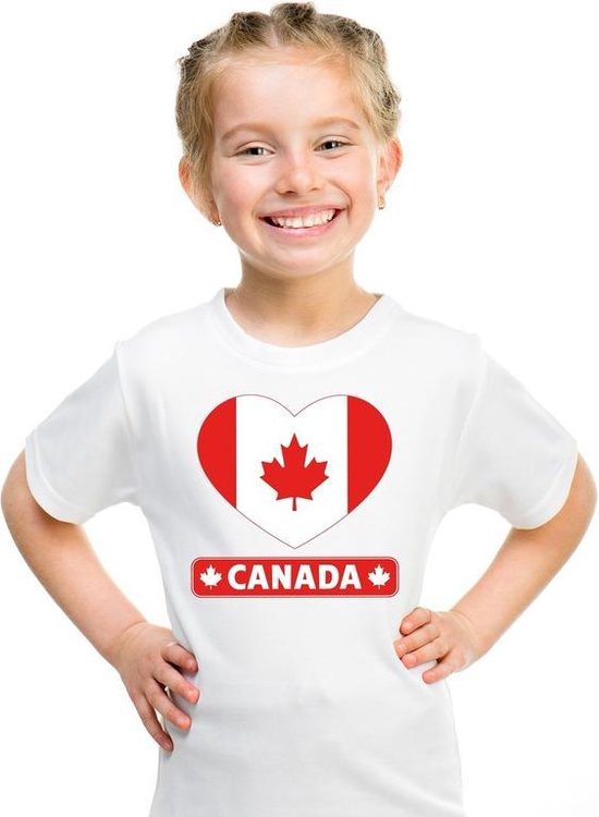 Canada hart vlag t-shirt wit jongens en meisjes 134/140