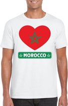 Marokko hart vlag t-shirt wit heren M