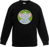 Kinder sweater zwart met vrolijke olifant print - olifanten trui 12-13 jaar (152/164)