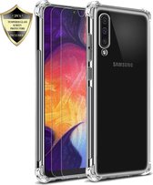 Samsung Galaxy A50 Anti Shock Hybrid Hoesje Soft Case + 2X Tempered Glass Screenprotector