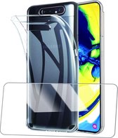 Samsung Galaxy A80 Hoesje Tranparant TPU Siliconen Soft Case + 2X Tempered Glass Screenprotector