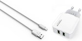 Duo Dual USB lader met kabel voor iPhone 6 - 6S - iPhone 7 - IPhone 8 - iPhone X met 2 USB poorten