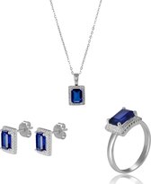 Orphelia SET-7425/SA/60 - Juwelenset: Ketting + Oorbellen + Ring - Zilver 925 - Zirkonia Saffier - Ring maat 60