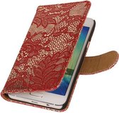 Samsung Galaxy A5 2015 - Rood Lace/Kant hoesje - Book Case Wallet Cover Beschermhoes