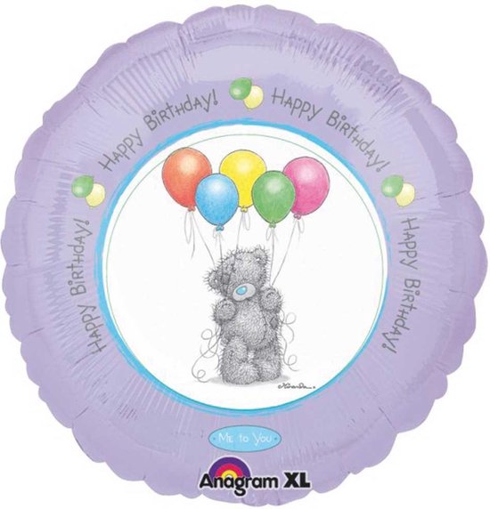 Qualatex - Folieballon Beertje Happy Birthday Lila 45 cm