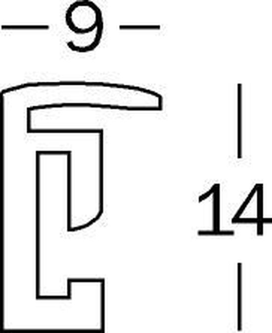 Technische tekening van een fotolijstprofiel met afmetingen 9 en 14.