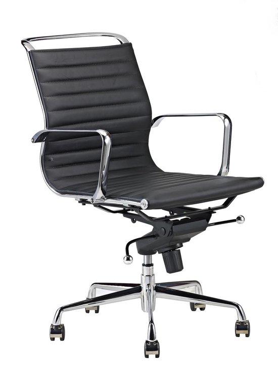negatief Uitgang nachtmerrie Feel Furniture - Luxe design bureaustoel van 100% rundleer - Lage rugleuning  - Zwart | bol.com