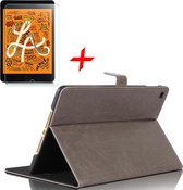 iPad Mini (2019) Hoes + Screenprotector - Smart Book Case Lederen Hoesje - iCall - Grijs