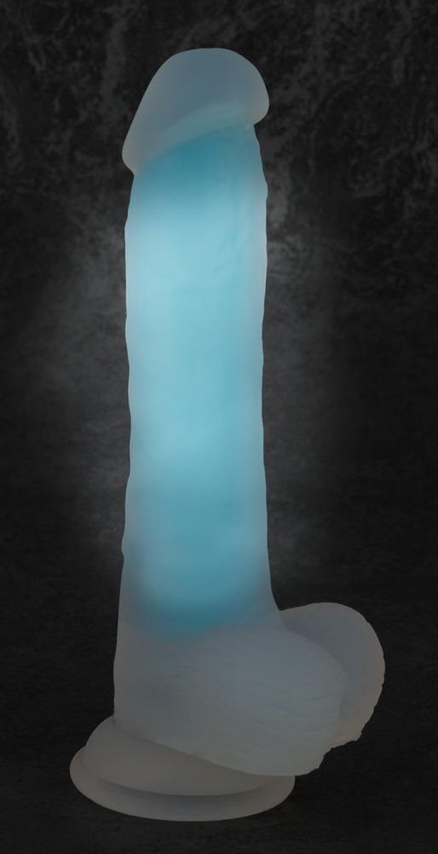 Goedkoopste You2Toys – Glow in the Dark Dildo met Balzak en Zuignap Licht Flexibel Harde Kern – Transparant
