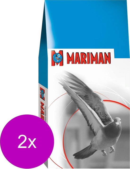 Zak Mariman 4 Seizoenen duivenvoer met vliegende duif en "2x" indicatie.