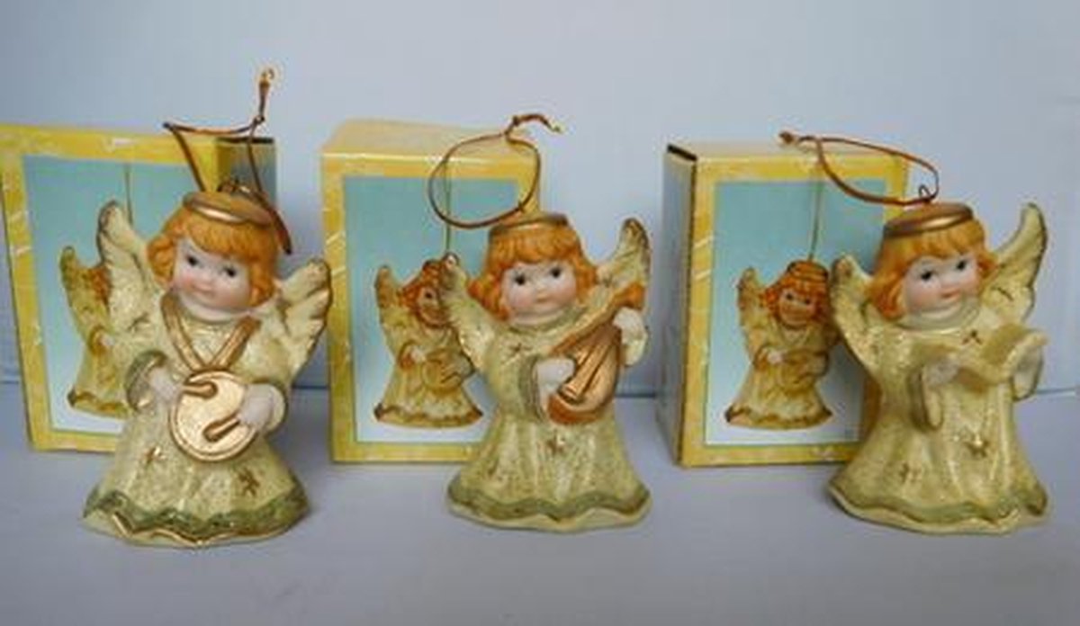 3 Engelen muziek goudkleur met glitter set A