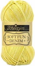 Scheepjes Softfun denim geel (518) PAK MET 10 BOLLEN a 50 GRAM. INCL. Gratis Digitale vinger haak en brei toerenteller