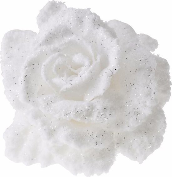 Decoratie bloem roos 10 cm - Kunstbloemen witte glitter rozen op clip | bol.com
