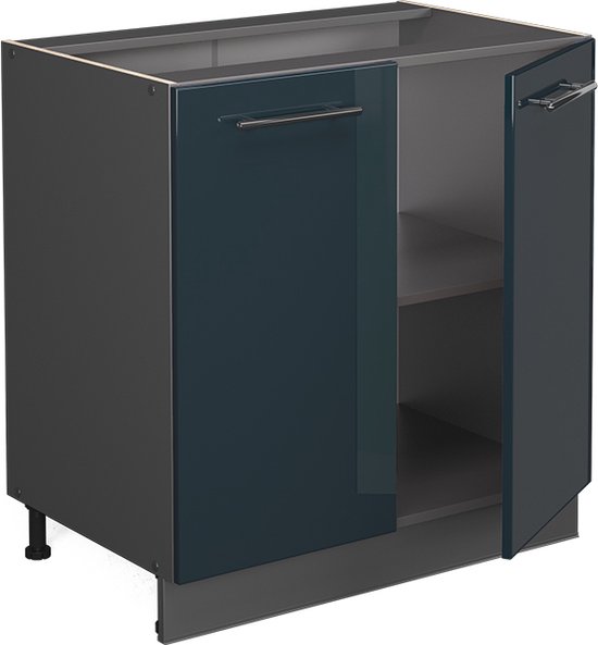Vicco Countertop Block Fame- Line, Bleu foncé brillant/Anthracite, 80 cm avec étagère, sans plan de travail