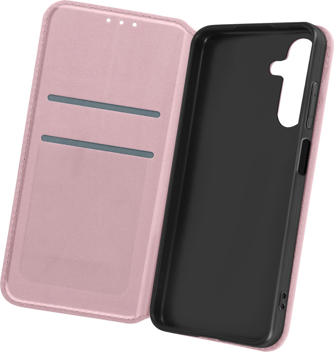 Avizar Foliohoes Geschikt voor Samsung Galaxy A15 Multifunctioneel, Champagneroze