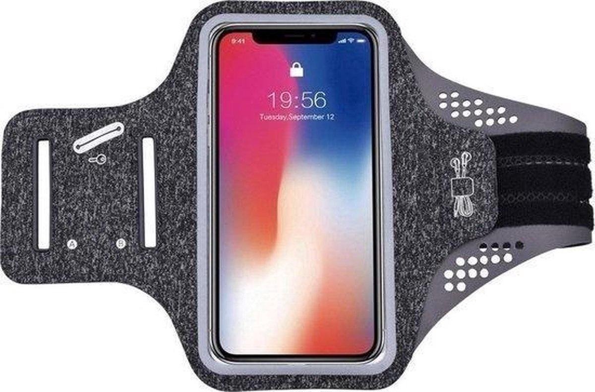 Premium Sportarmband - Universele Hardloop Armband Stof - Geschikt voor iPhone, Samsung & Huawei - Smartphonehouder - Reflecterend, Spatwaterdicht, Sleutelhouder, Verstelbaar - Lycra - Grijze Sportarmband