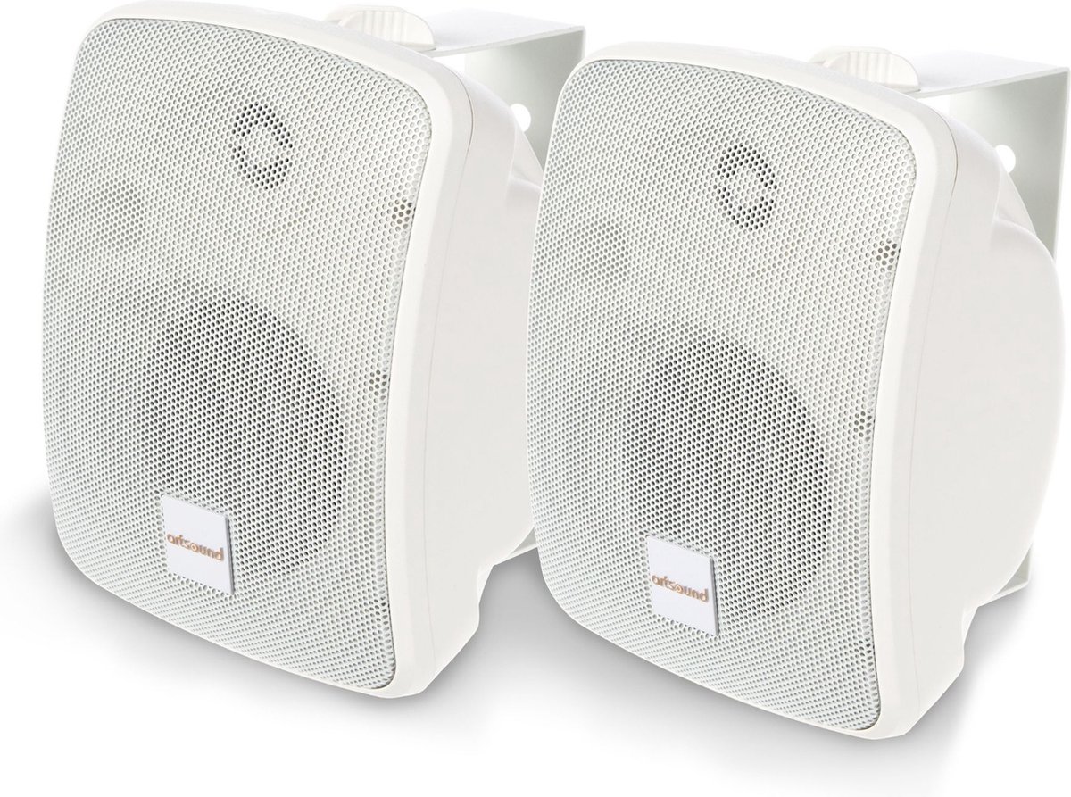 Artsound ASW45.2, Set van 2 waterdichte luidsprekers, 2-weg hifi luidspreker, 10-80 watt, met muurbeugel voor wandmontage, geschikt voor binnen en buiten, terras, tuin, sauna, zwembad, badkamer, kleur: wit