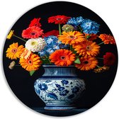 Bloemen wandbord - Planten muurcirkels - Schilderij Vaas - Muurdecoratie industrieel - Wandcirkels - Wanddecoratie muurcirkel aluminium 70x70 cm