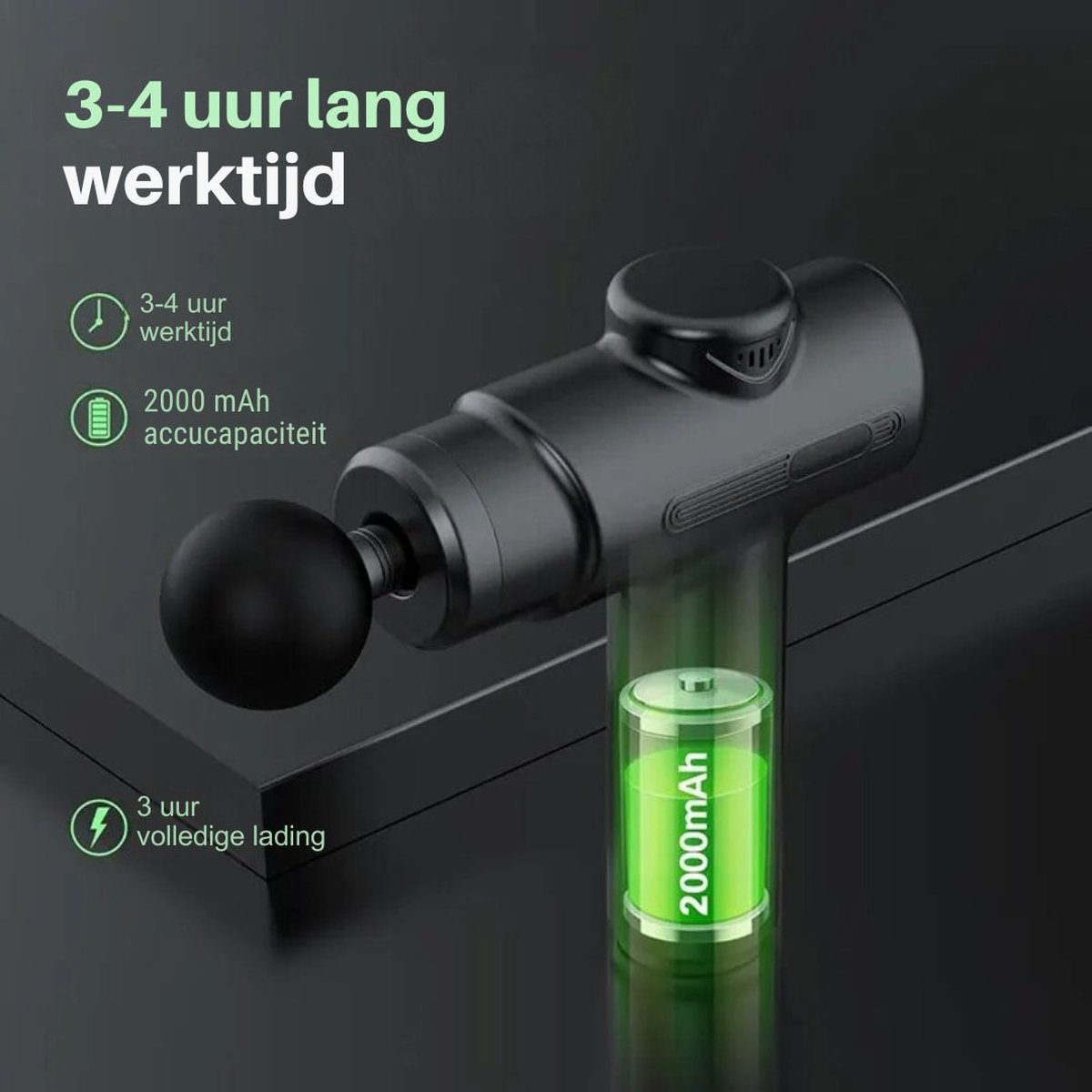 Afbeelding 3 van Massage Gun Professioneel – Incl. 8 Opzetstukken – Opladen Type C – Massage Pistool – Theragun – Massage Gun Sport – Zwart