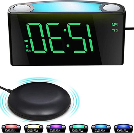 Foto: Luide wekker voor zware slapers op wielen rolt rent weg trilt is gemakkelijk in te stellen superslimme snooze functie digitale bedshaker wekker grappig cadeau voor volwassenen kinderen tieners slaapkamers zwart 