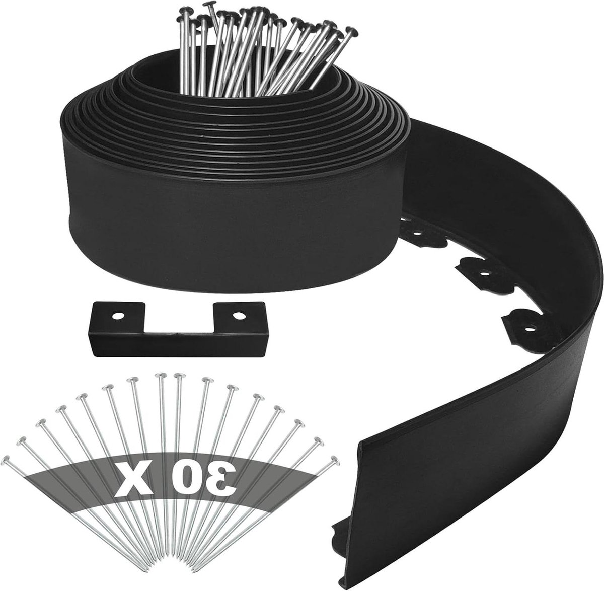 Flexibele kunststof gazonrand met stalen ankers - 10 cm hoog - 10 meter lang - zwart
