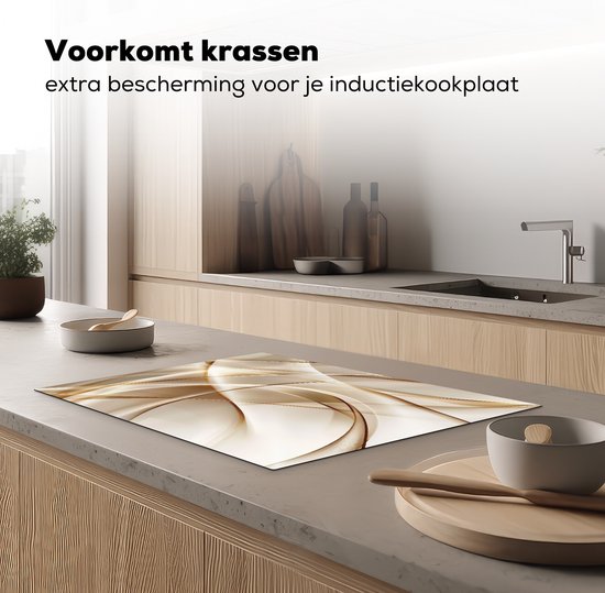 KitchenYeah® Protection plaque induction 75x52 cm - Beige - Abstrait - Lignes - Protege plaque de cuisson - Couvre plaque induction - Protecteur d'induction - Cuisine