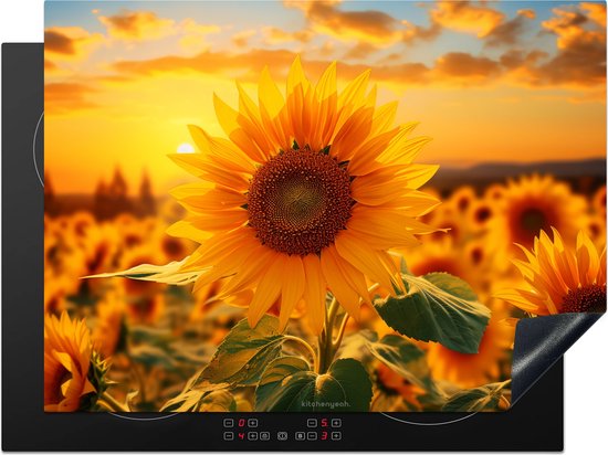 KitchenYeah® Protection plaque induction 71x52.5 cm - Tournesol - Jaune - Fleurs - Protege plaque de cuisson - Couvre plaque induction - Protecteur d'induction - Cuisine