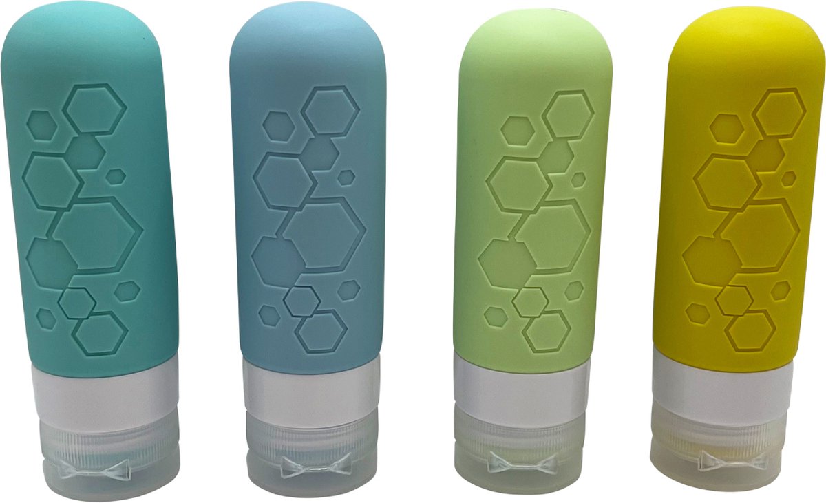 Tu-Untangle Siliconen Reisflesjes 90ml – 4 Stuks – Lekvrij & Navulbaar – Voor Handbagage – Duurzaam - Ocean Blue