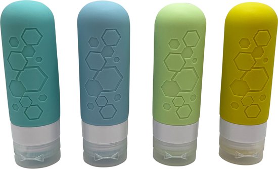 Tu‑Untangle Flacons de Voyage Silicone 90 ml – Lot de 4 – Antifuite & Réutilisables – Format Bagage Cabine – Écologiques