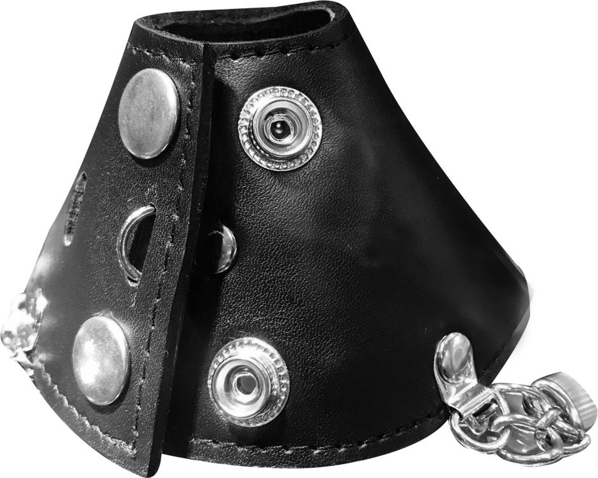 Goedkoopste Black Label - Parachute Ball Stretcher met Spijkers en Slotje - Leer - Zwart