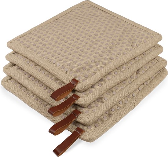 Foto: Ch f pannenlap met pocket 4 stuks siliconen dots canyon pannenlap beige 20x20cm