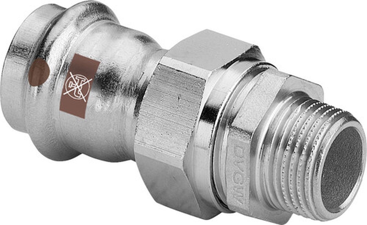 Viega Temponox-overgangskoppeling, d 28mm, R 1 messing vernikkeld, roestvrij staal Model 1765, 812102