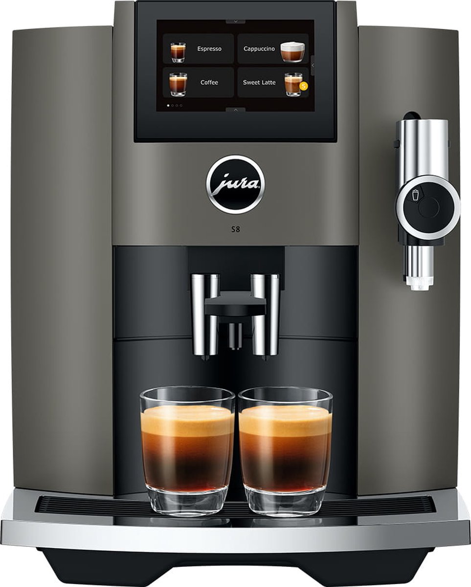 JURA S8 - Volautomatische espressomachine - Dark Inox - EB - incl. gratis schoonmaakpakket twv 3799 en gratis koffiebonen van LUDIQX Koffie