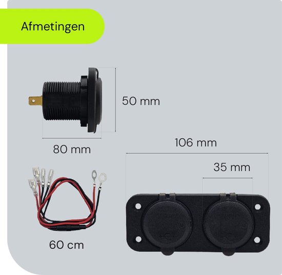 ProRide 12V USB Autolader Inbouw met Schakelaar/Voltmeter - 5V/2.4A - Tweevoudig inbouw paneel - Blauw