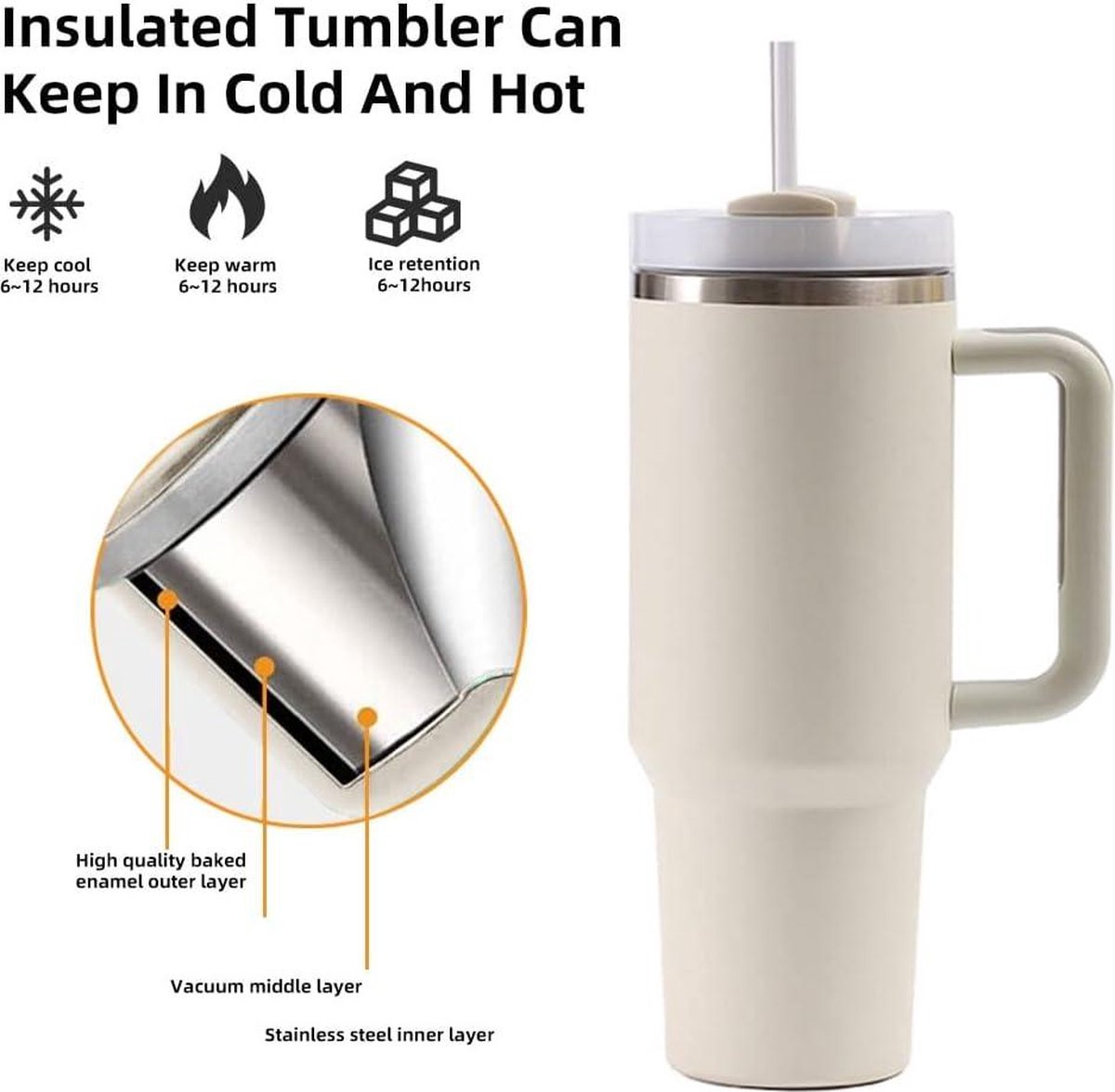 THILY Gobelet Isotherme En Acier Inoxydable Avec Poignée Et