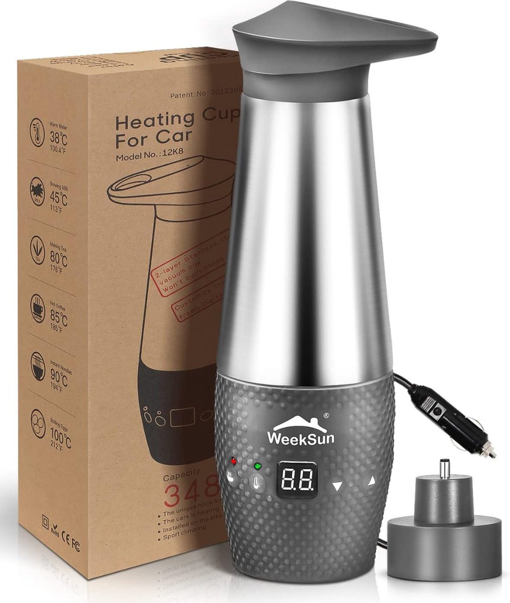 Waterkoker Auto - Waterkoker Camping met Temperatuurregeling - Waterkoker 12v met Automatische Uitschakeling - Zilver