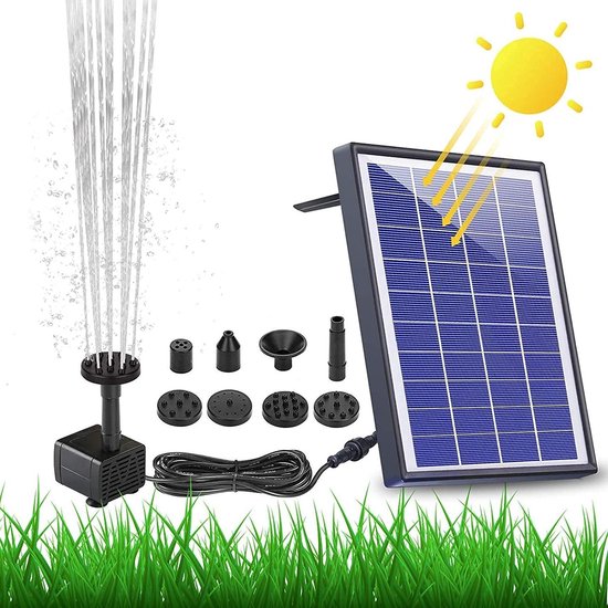 AISITIN Fontein op zonne-energie, 5,5 W, ingebouwde 1500 mAh-batterij, drijvende waterpomp met 6 spuitstijlen voor vogelbad / kleine vijver / tuin / watercirculatie