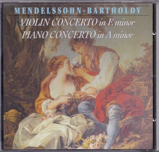 CDhoes met schilderij van een stel in park, "MENDELSSOHN-BARTHOLDY VIOLIN CONCERTO in E minor PIANO CONCERTO in A minor".
