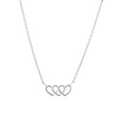 Lucardi Dames Ketting 3hartjes - 925 Zilver - Ketting - Cadeau - 42 cm - Zilverkleurig