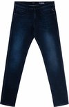 Donkerblauwe Replay Anbass slim fit jeans met vervaagde wassing, platliggend.