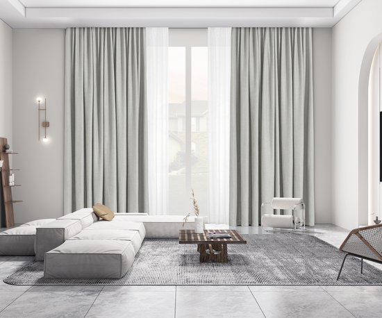 Maroyathome VINCENT - Geheel verduisterend - Plooiband - Lichtdicht - Isolerend - 100 procent verduisterend - Kant en klaar - 300 x 260 cm (b x h) - Licht Grijs Groen