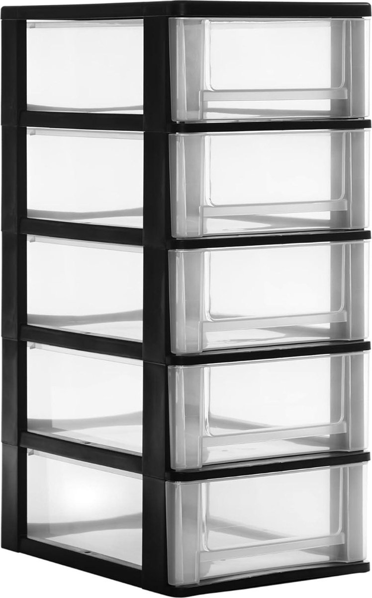 Toren Ladekast Kunststof opbergorganizer met ergonomisch handvat 7L 5 laden Afneembare bakken BPA-vrij Kantoor Slaapkamer Woonkamer DDOCH-2005 zwart - 7L Opslagcapaciteit - Iris Ohyama ladenkast