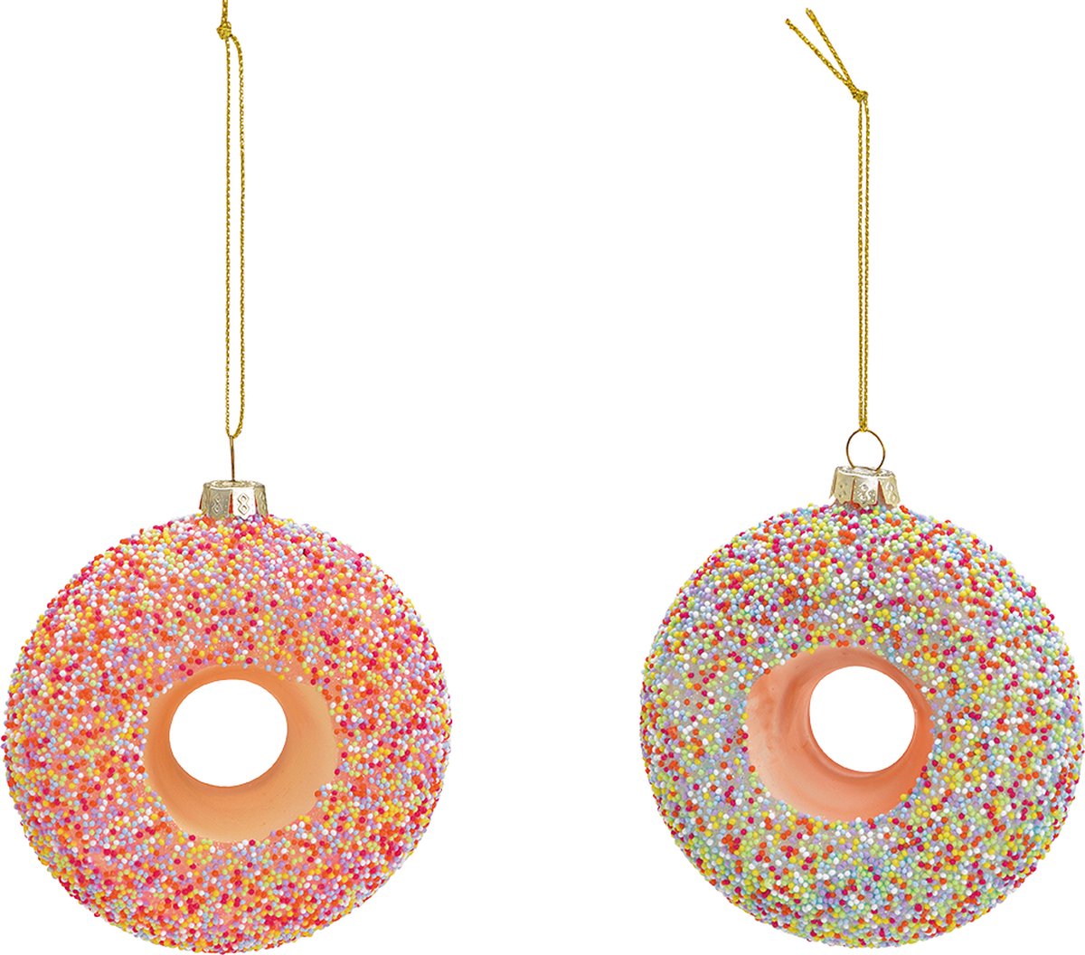 Viv! Christmas Kerstornament - Donuts met Spikkels - set van 2 - glas - multi - 9cm