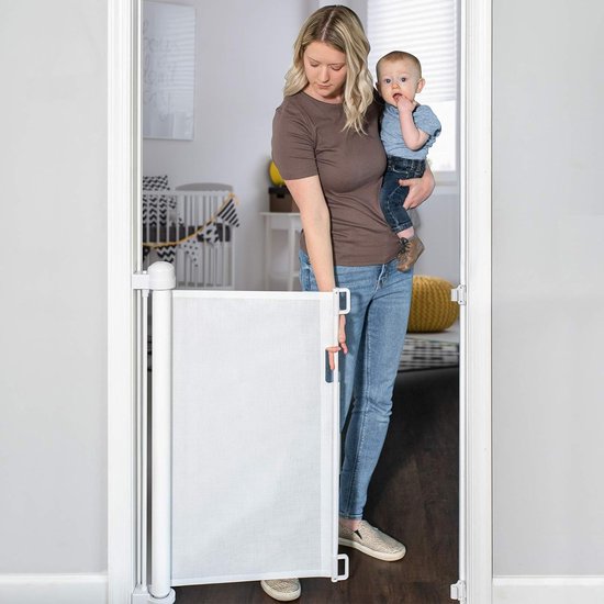 Froadp Intrekbaar Traphekje voor Baby's PVC Trappoort Uitschuifbaar Baby Deurbeveiliging voor Kinderen en Huisdieren Hondenbelemmeringen Deurhekken Verlengen Hekwerk Rolrooster (0-180cm, Zwart