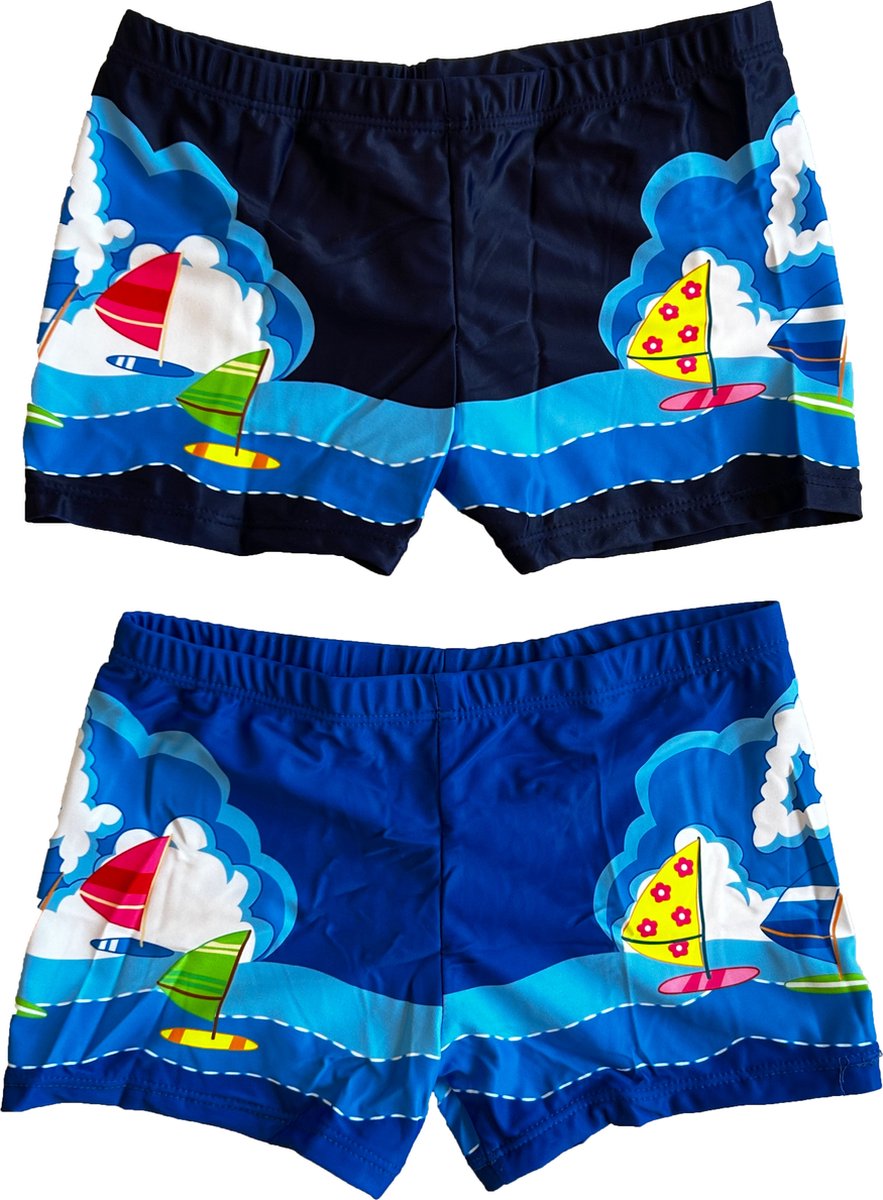 Zwembroeken kinderen met patroon donkerblauw en blauw 5-6 jaar