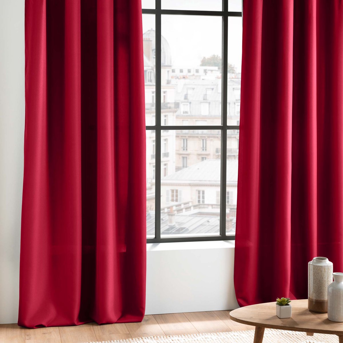 Wicotex - Gordijnen - Kant en klaar - Met ringen - 140x260cm - Rood - 2stuks